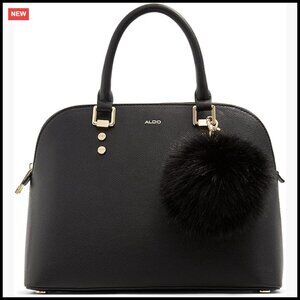 Black Dome Satchel Handbag Crossbody Adjustable Strap Zipper Closure Casual